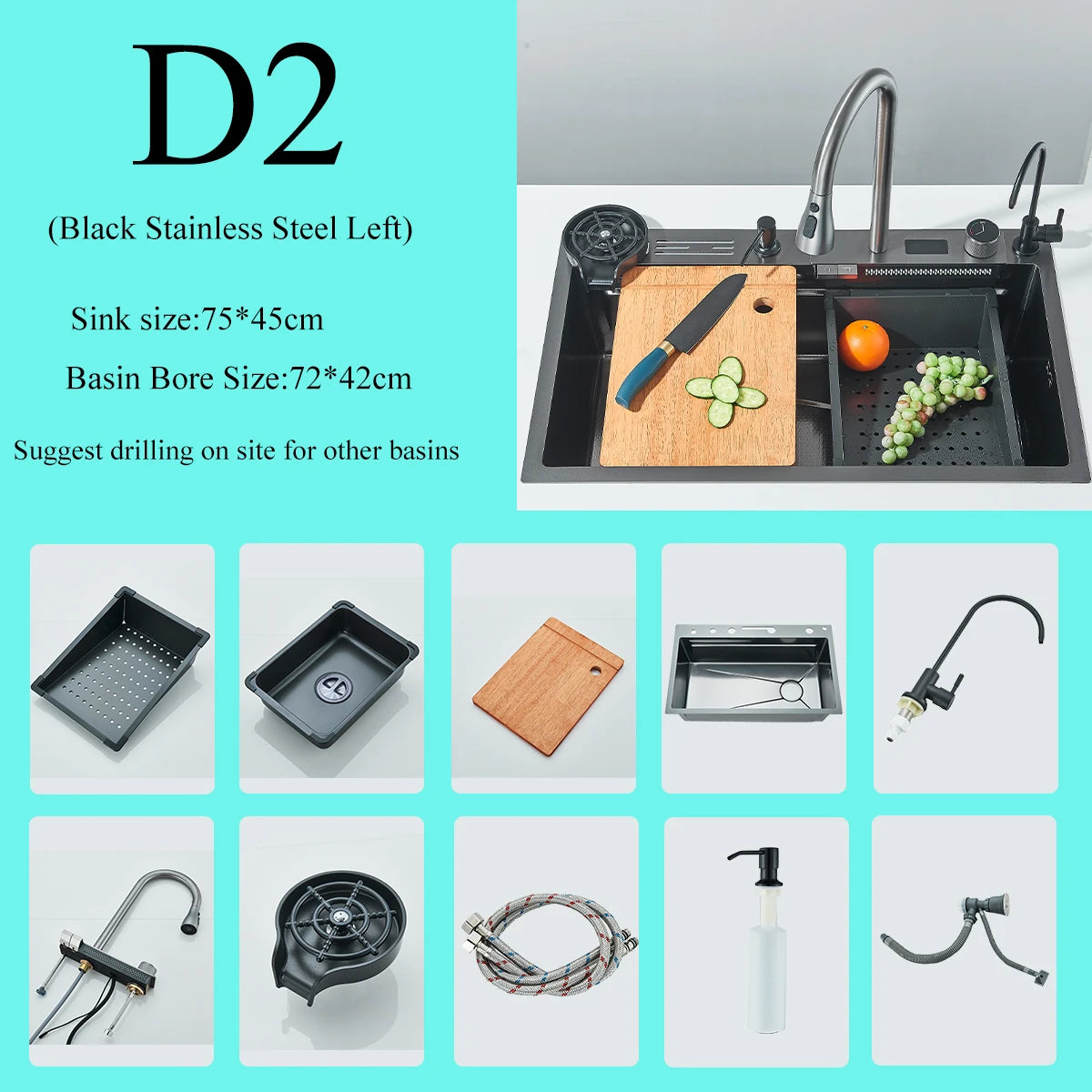 CooksyHack AquaSense – Fregadero Cascada con Pantalla Digital y Grifo 3 en 1 Purificador