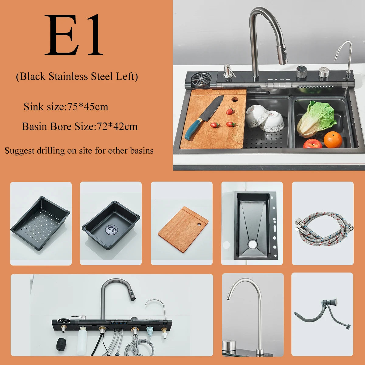 CooksyHack AquaSense – Fregadero Cascada con Pantalla Digital y Grifo 3 en 1 Purificador