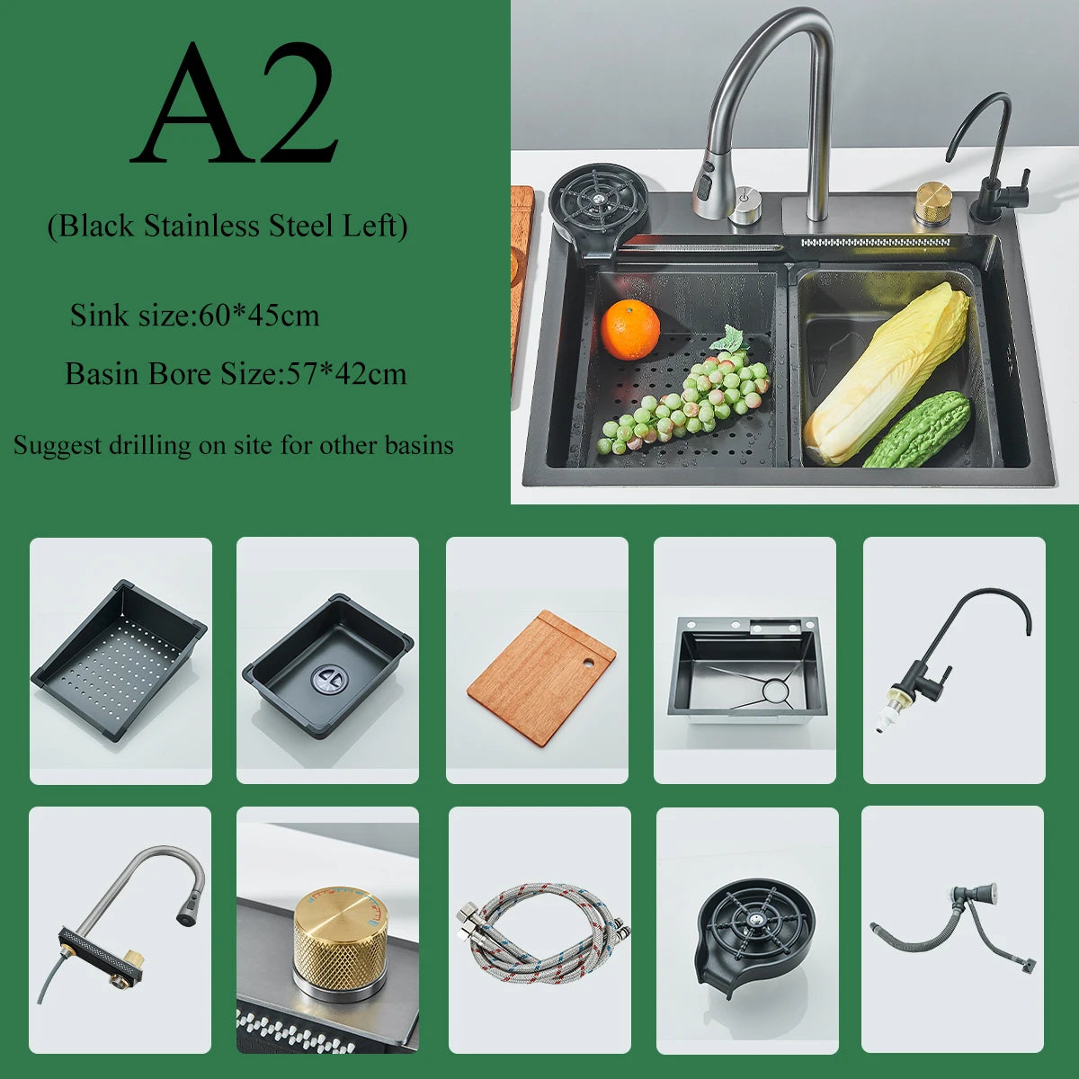 CooksyHack AquaSense – Fregadero Cascada con Pantalla Digital y Grifo 3 en 1 Purificador